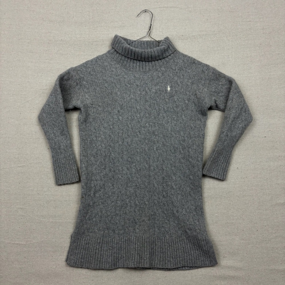 Polo Ralph Lauren Wool Cashmere Gray Cable Knit Turtleneck Sweater‎ Pony Size L